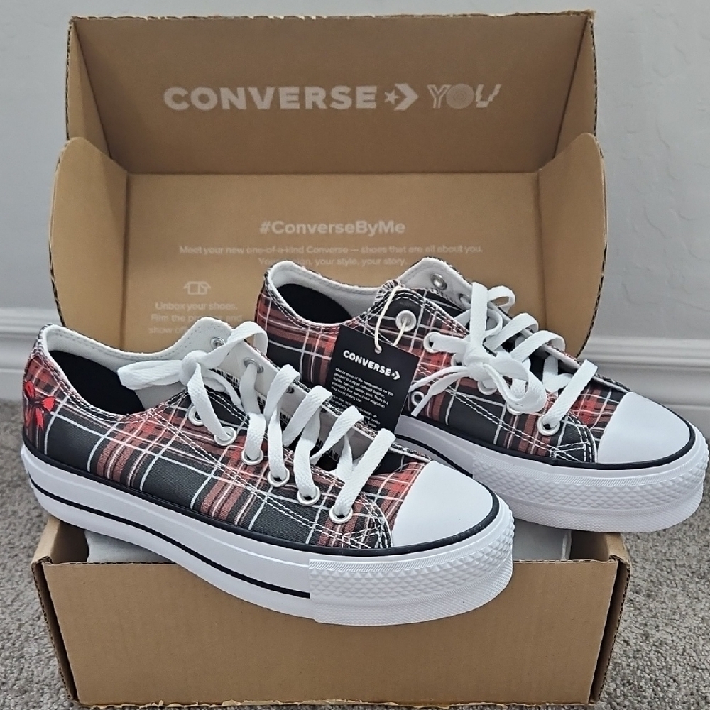 Converse Kids Plaid Sneakers - Black and White